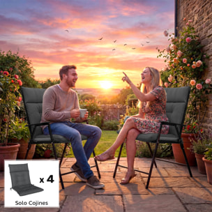 Set de 4 Cojines para Sillas, Cojines para Jardín, Colchones de Banco con Respaldo, Correas, Impermeables y Antideslizantes, para Interior y Exterior 112x53x8 cm, Gris Oscuro
