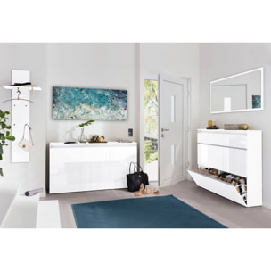 Credenza moderna, Madia di design a 3 ante, Made in Italy, Mobile Porta TV, Buffet da soggiorno, cm 150x40h81, colore Bianco lucido