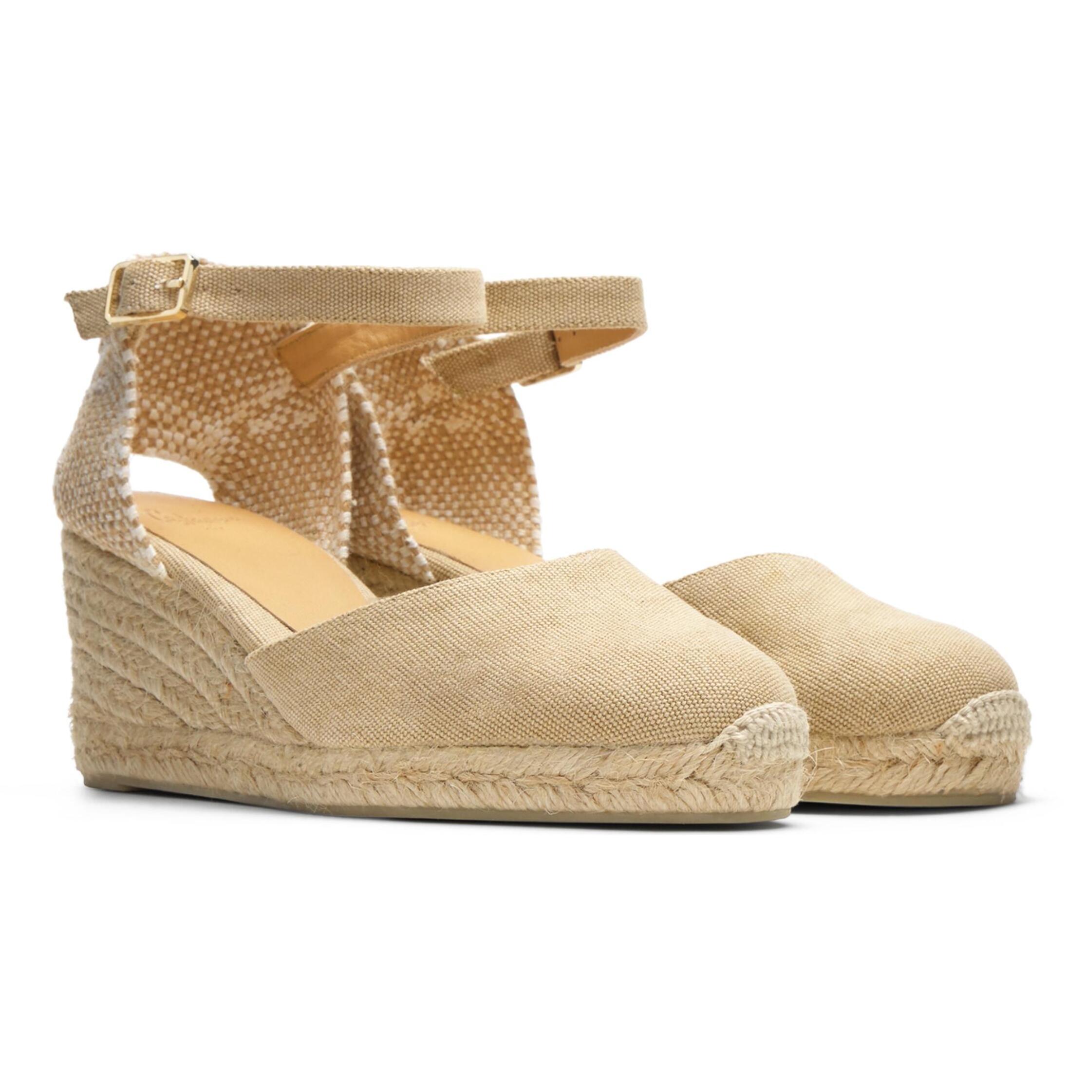 Alpargatas de cuña de mujer Carol en algodón acabado lavado, cierre lateral de pulsera con hebilla metálica