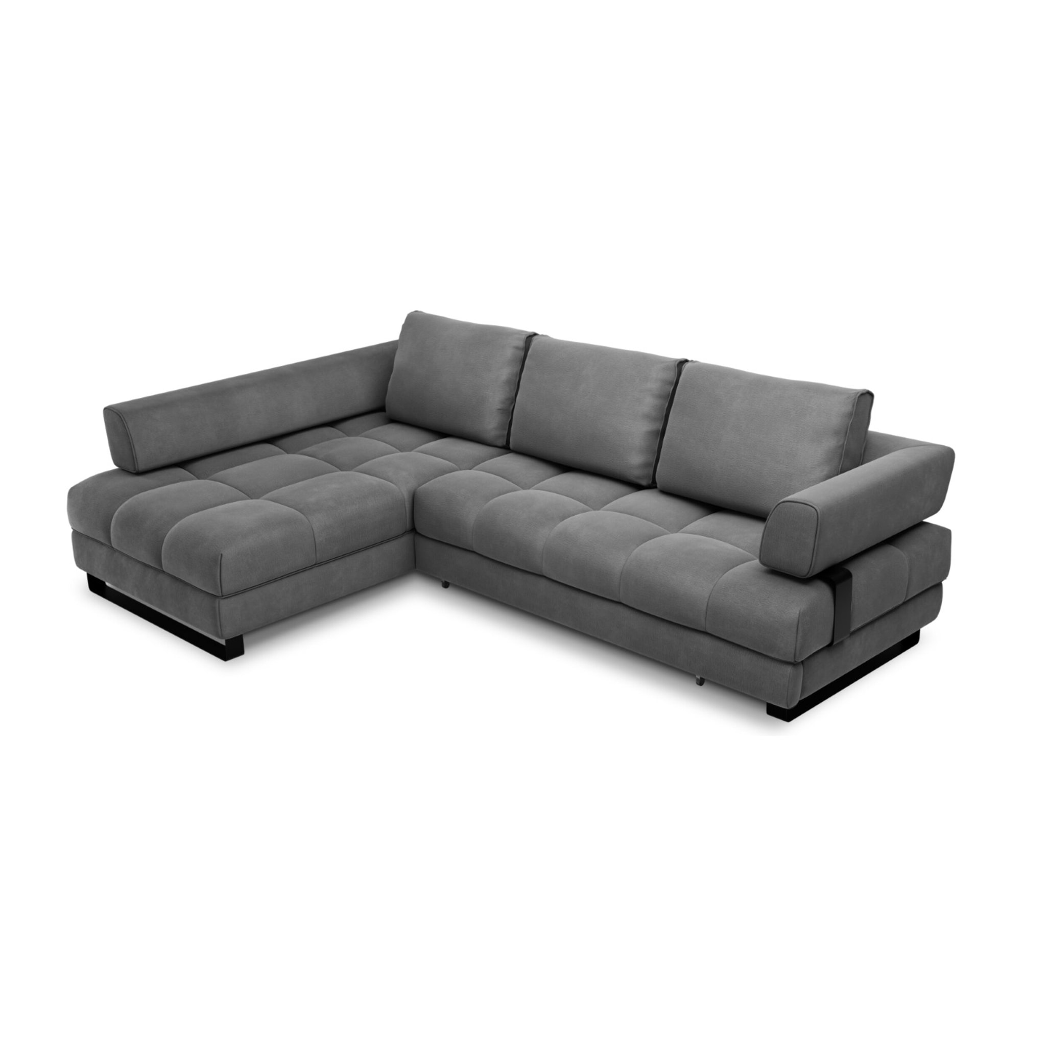 Canapé d'angle gauche convertible avec coffre de rangement "Clinton" 5 places en velours gris foncé