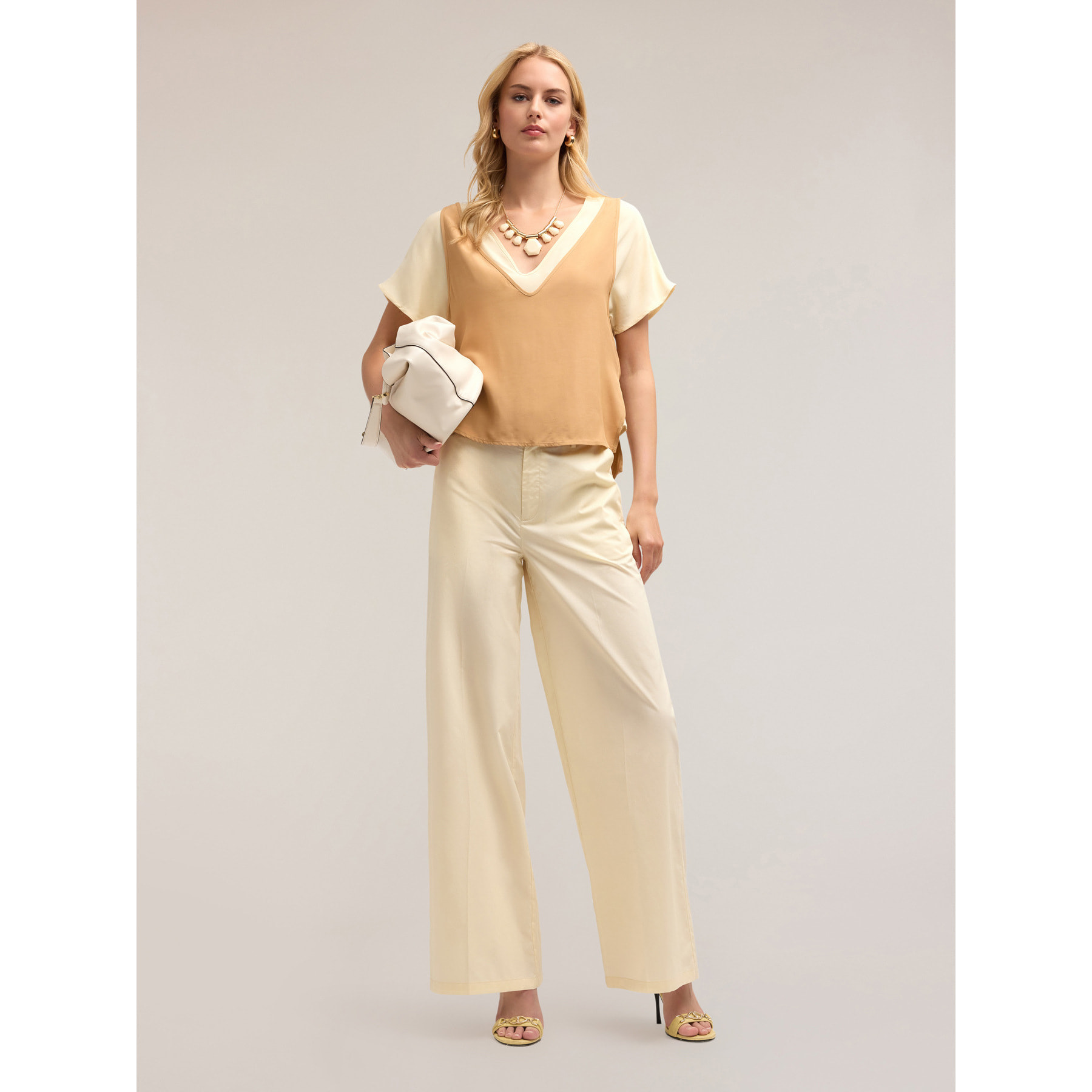 Motivi - Pantalones de pierna ancha de algodón - Blanco