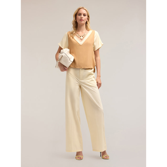 Motivi - Pantalones de pierna ancha de algodón - Blanco