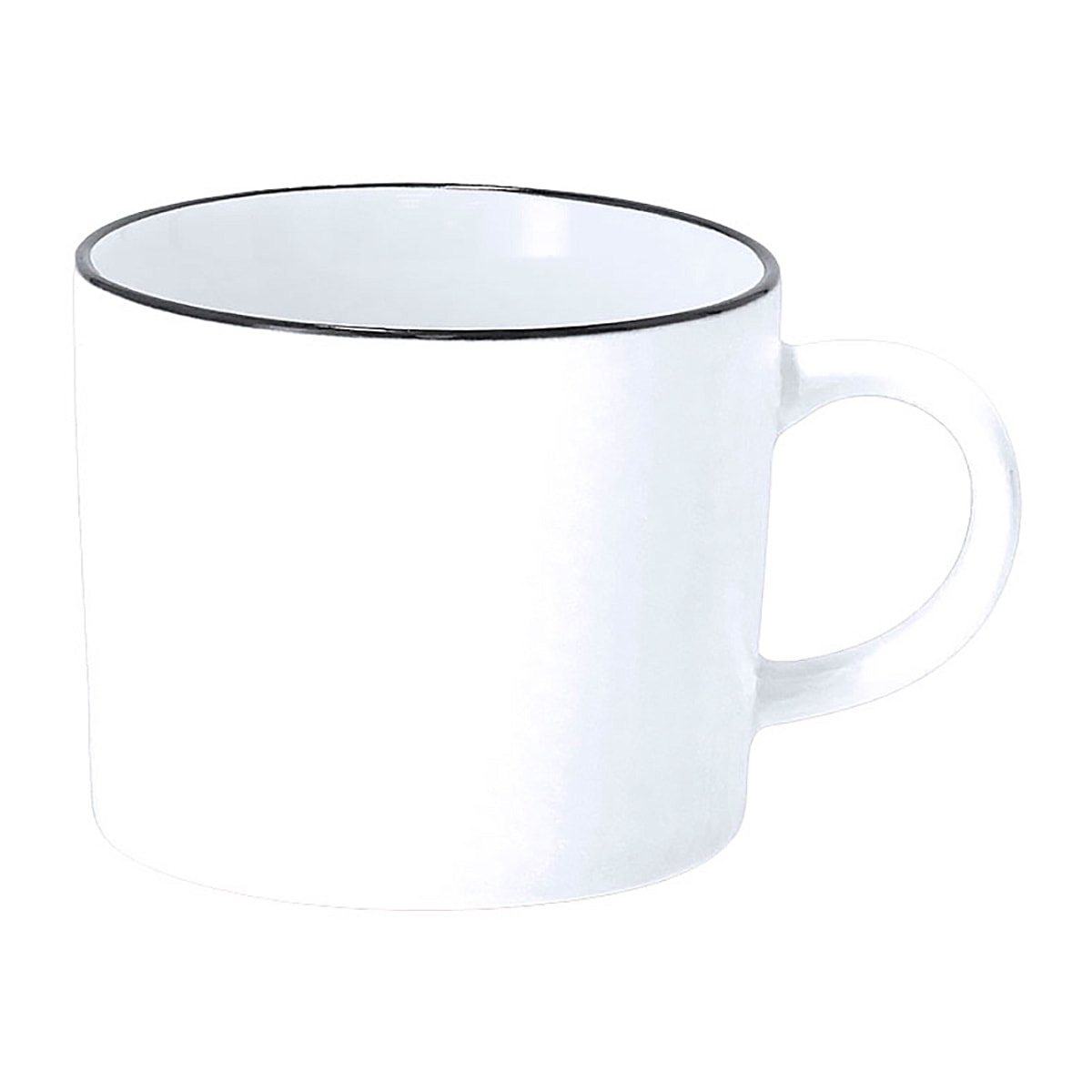 Pack de 6 Tazas de cerámica de 400 ml de capacidad de acabado exterior mate y borde en color negro.