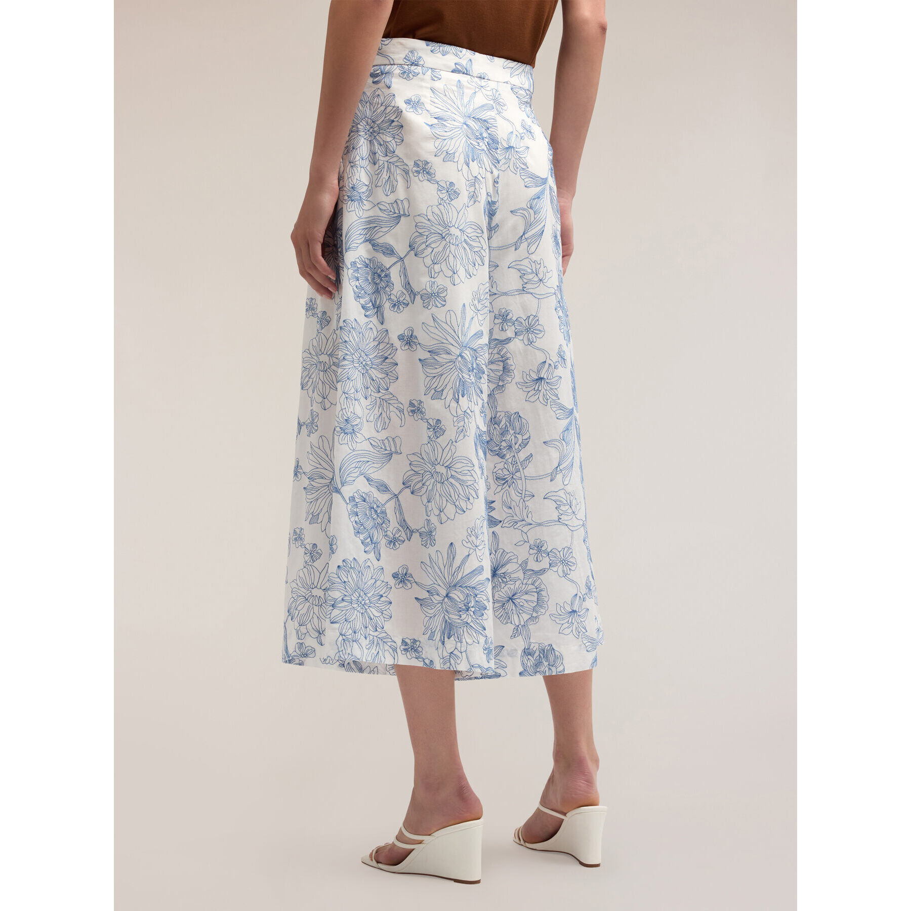 Motivi - Pantaloni cropped in cotone con ricamo floreale - Azzurro