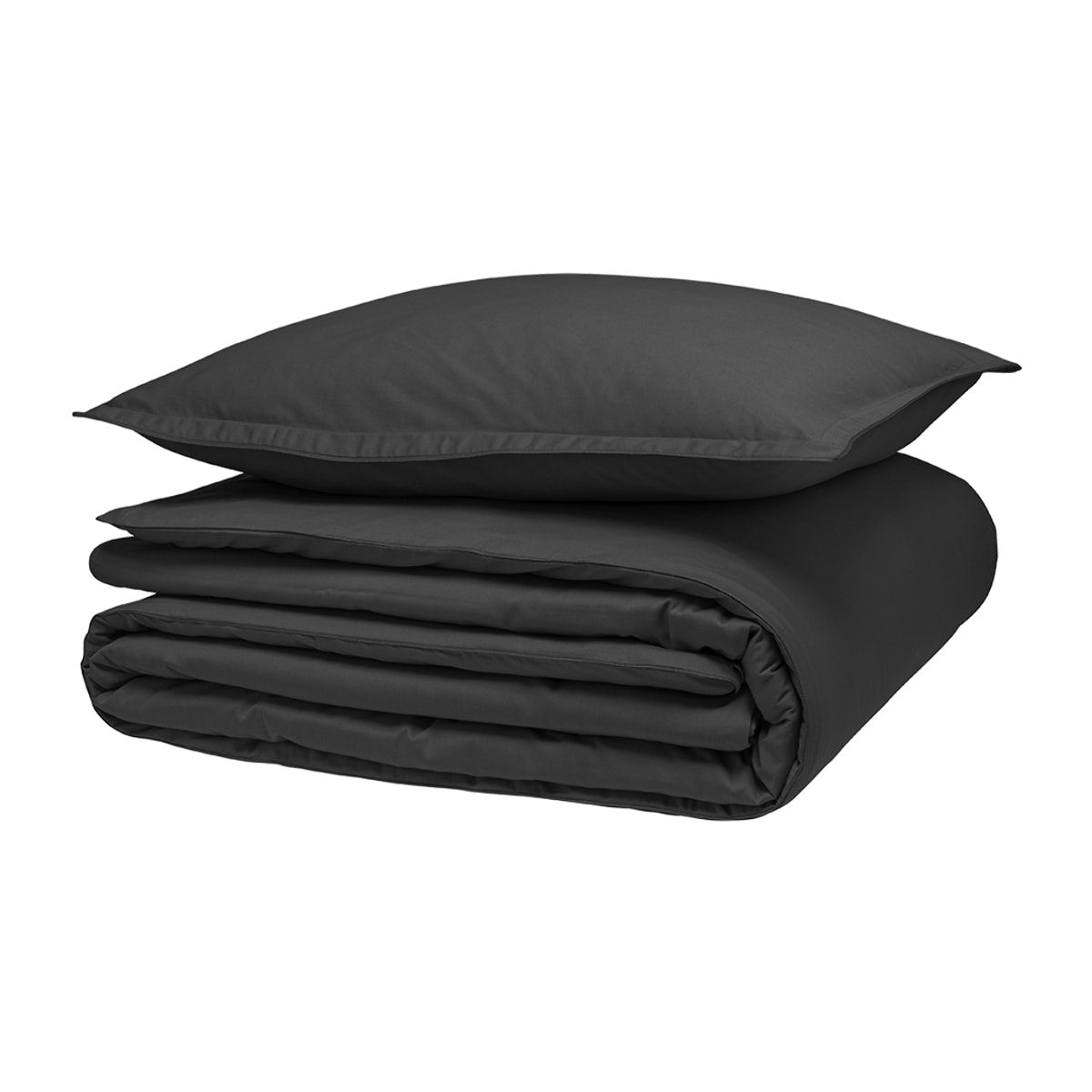 Parure de lit unie en satin de coton bio, taies rectangles, TEOPHILE, Noir éclipse