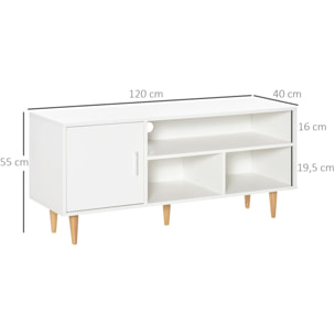 HOMCOM Mueble de TV para Televisores de hasta 60" Mesa para TV de Salón Comedor Moderna con Armario y 3 Compartimentos 120x40x55 cm Blanco
