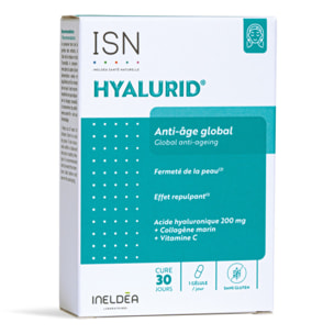 ISN - Hyalurid - Action anti-âge globale - Préserve la beauté et la jeunesse de la peau - Fermeté & élasticité - Effet repulpant - Acide Hyaluronique, Collagène marin, Vitamine C - Cure 30 jours