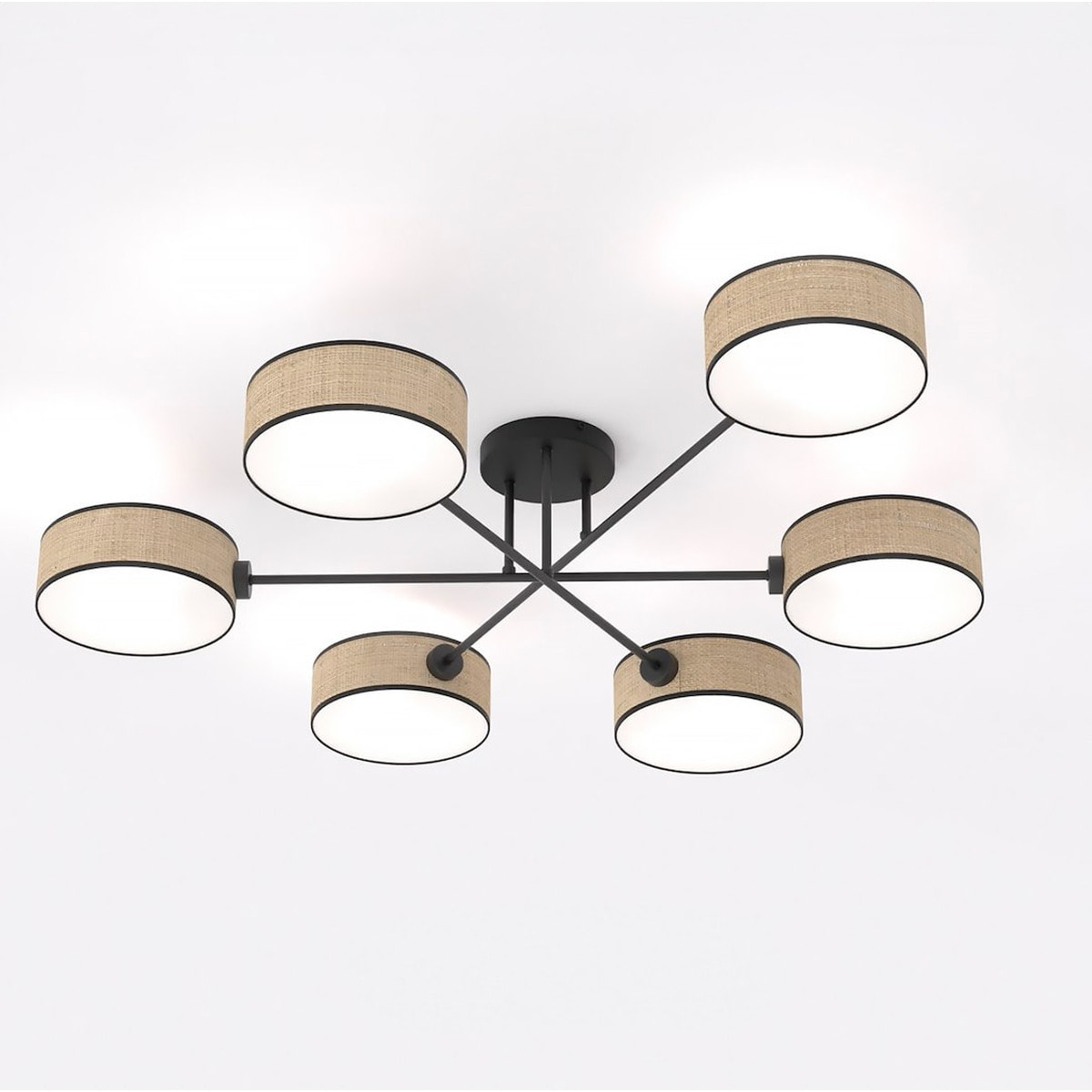 Lampada a sospensione Maga in acciaio nero e rattan
