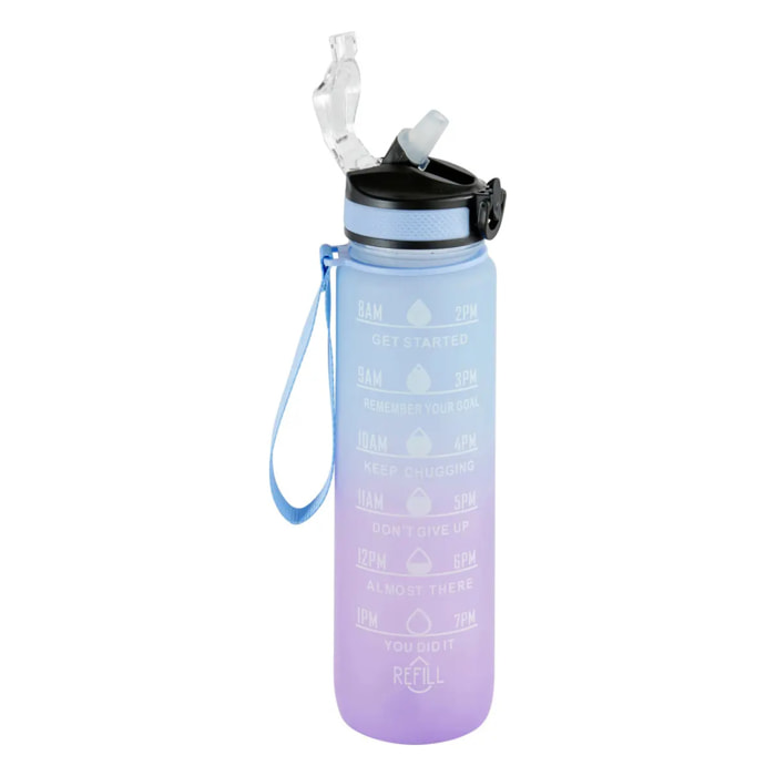 Bouteille avec paille en silicone intégrée 1L