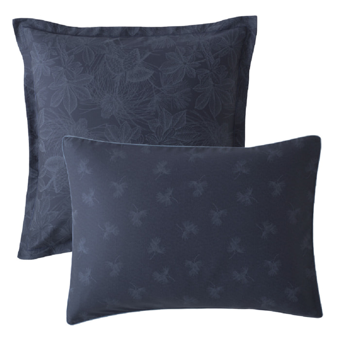 Taie d'oreiller satin de coton imprimé bleu Marronniers bleu