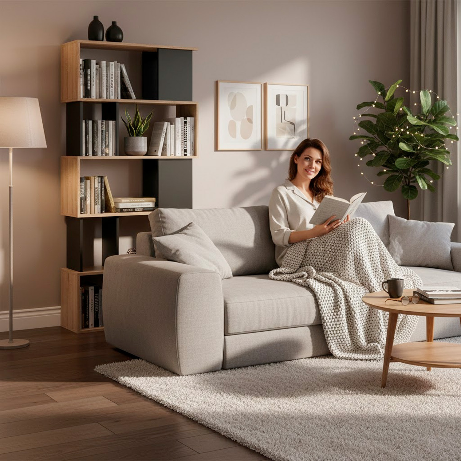 Libreria Moderna a Giorno Con Design Geometrico Asimmetrico Libreria Salvaspazio Ideale Per Soggiorno Studio E Ufficio 80x29.5x173.5 cm Rovere e Nero