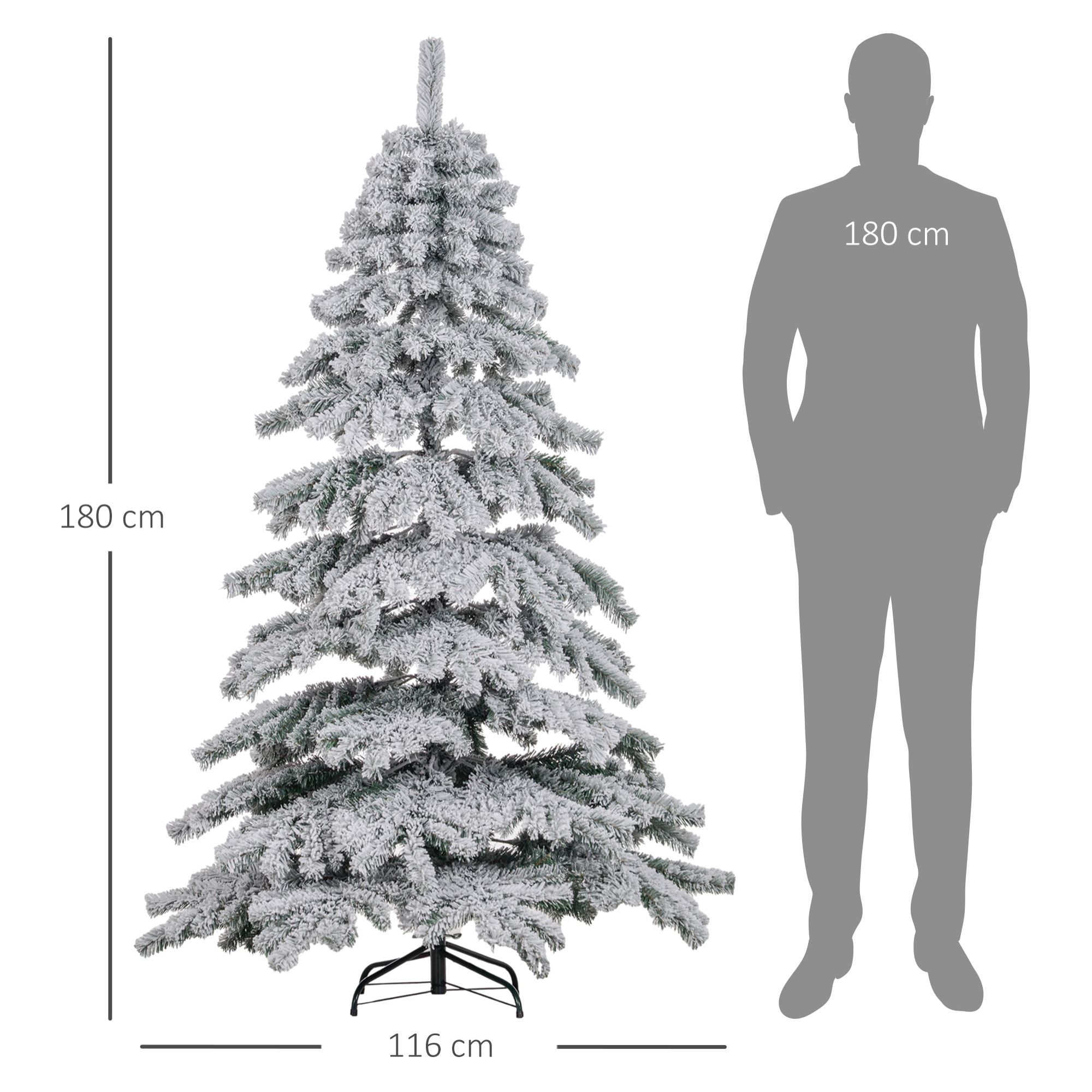 Árbol de Navidad 180 cm Árbol de Navidad Artificial Nevado con 627 Ramas y Soporte de Metal Árbol de Navideño para Salón Verde y Blanco