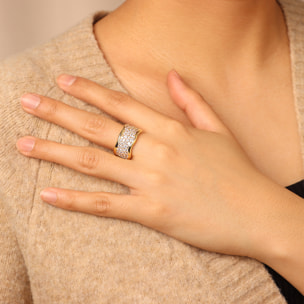 Anello a Fascia Onda placcato Oro Giallo 14Kt con Pavé di Cubic Zirconia