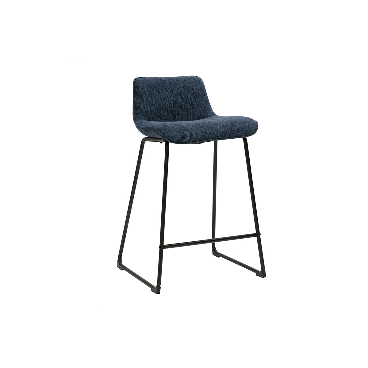 Tabourets de bar en tissu effet velours texturé bleu foncé et métal H65 cm (lot de 2) BOOST