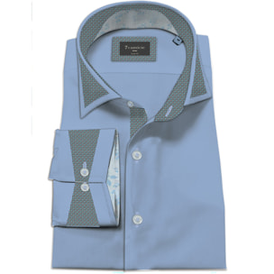 Camicia Uomo Italiano Slim Satin Unito Celeste