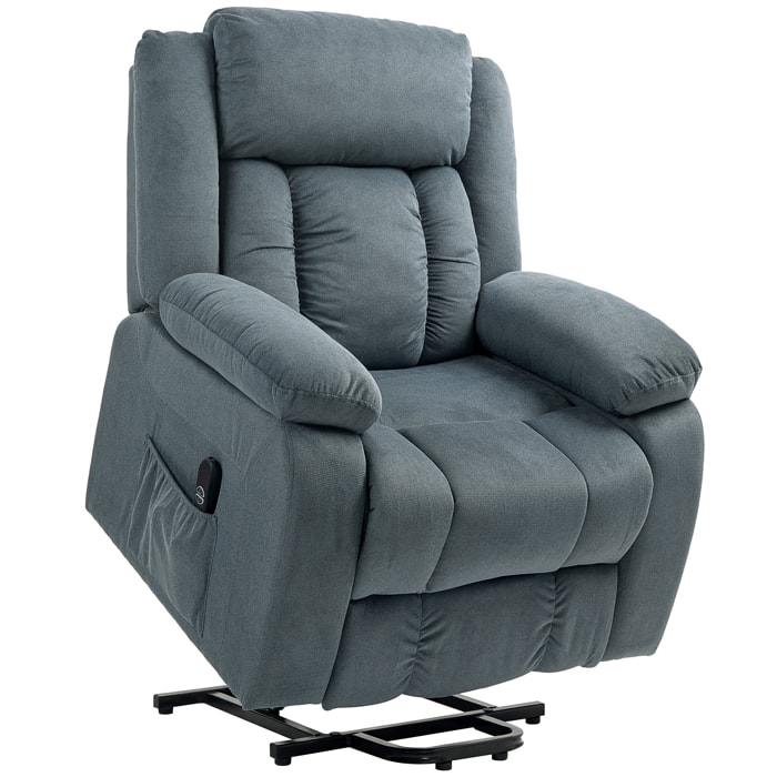 Sillón Relax Reclinable Eléctrico Levanta Personas, con Puerto USB, Sillón Elevador, con Control Remoto, Asiento Ancho, Reposapiés, Tapizado en Terciopelo, Bolsillos Laterales, Gris