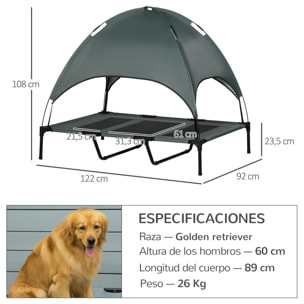 Cama Elevada para Mascotas Portátil con Toldo Extraíble Tela Transpirable al Aire Libre para Interior y Exterior 122x92x108 cm Gris