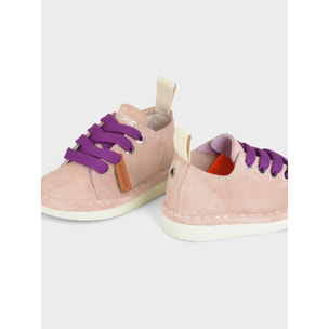 SCARPA ALLACCIATA P01 BIMBO IN SUEDE ROSA CIPRIA-VIOLA PANSE'