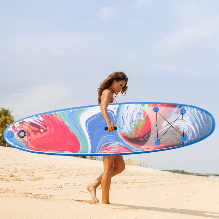 Stand up paddle gonflable surf planche de paddle pour adulte dim. 320L x 76l x 15H cm nombreux accessoires fournis PVC bleu rouge