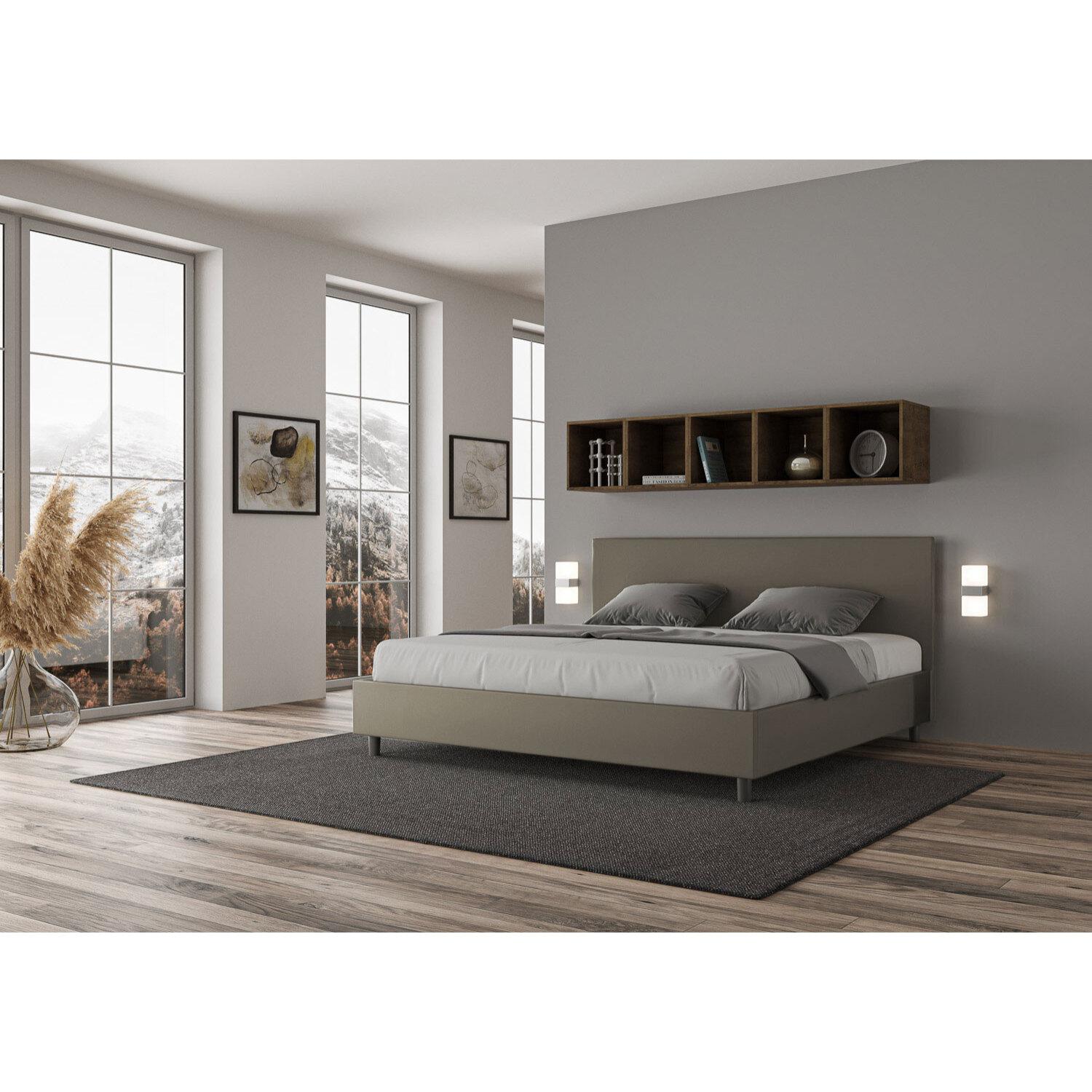 Cama matrimonial sin somier acolchada 180x210 cuero sintético capuchino Adele