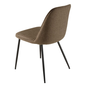 TOM - Lot de 2 chaises tissu marron dossier droit pieds acier noir