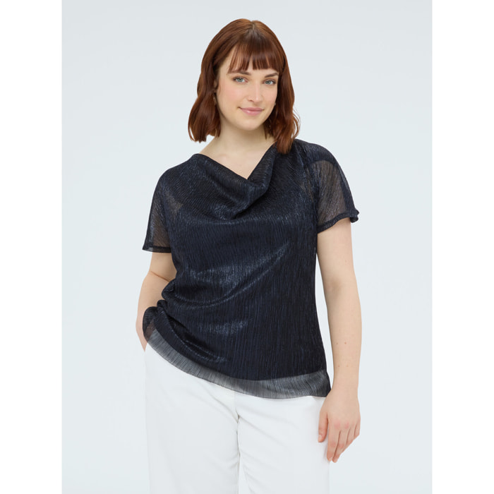 Fiorella Rubino - Camiseta de lúrex con escote suave - Azul