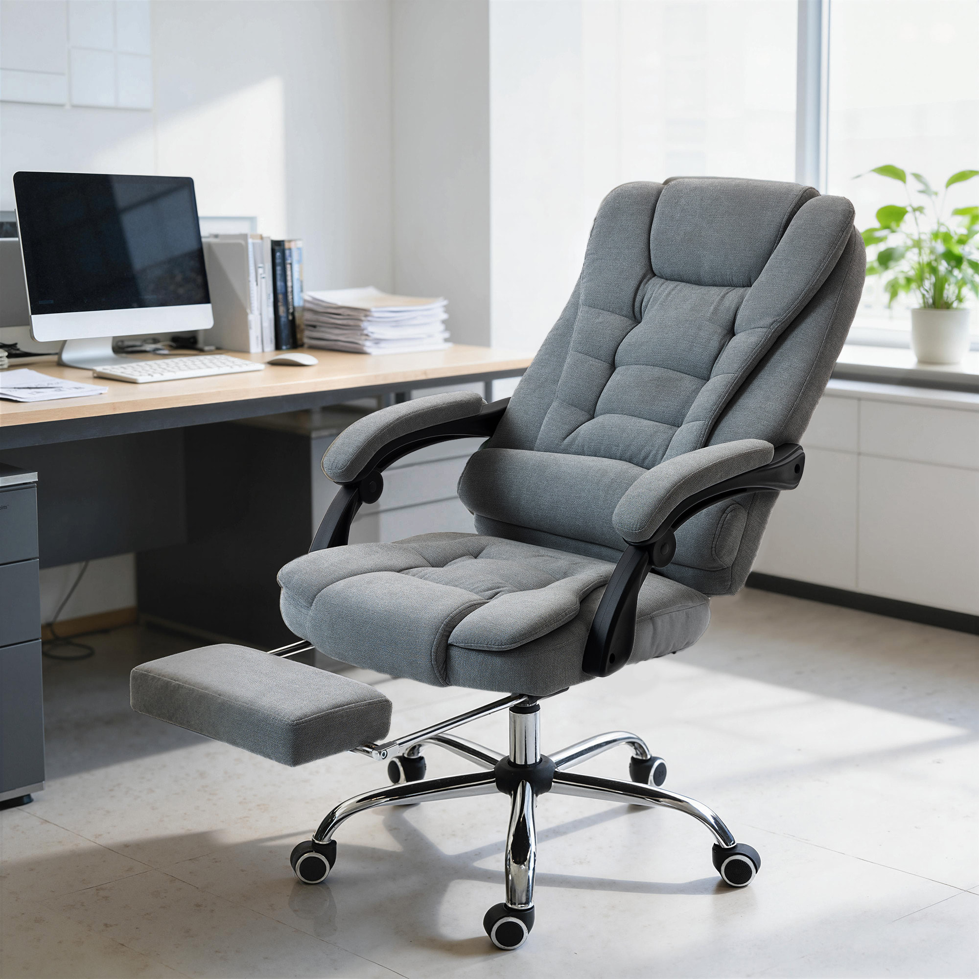 Fauteuil de bureau direction massant chauffant hauteur réglable dossier inclinable tissu gris foncé