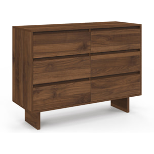 Commode Yumi 6 tiroirs en bois effet noyer
