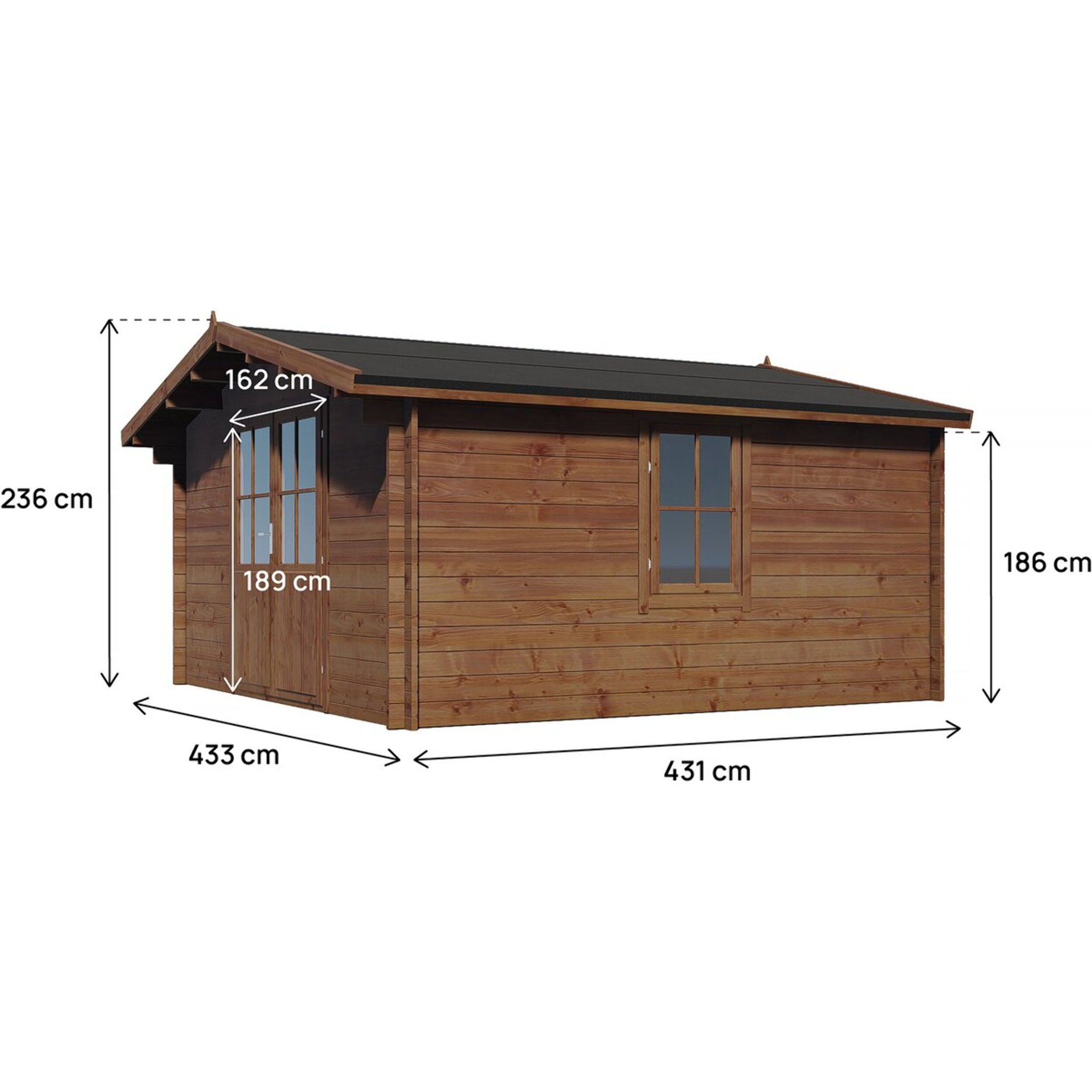 Abri de jardin bois  traité autoclave marron "Montlaur" - 18,9 m² - 35 mm