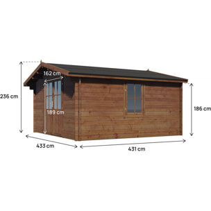 Abri de jardin bois  traité autoclave marron "Montlaur" - 18,9 m² - 35 mm