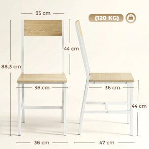 Pack de 2 Sillas de Comedor, Sillas de Cocina Modernas, con Respaldo Inclinado, Marco Metálico, para Salón, Sala de Estar, Natural