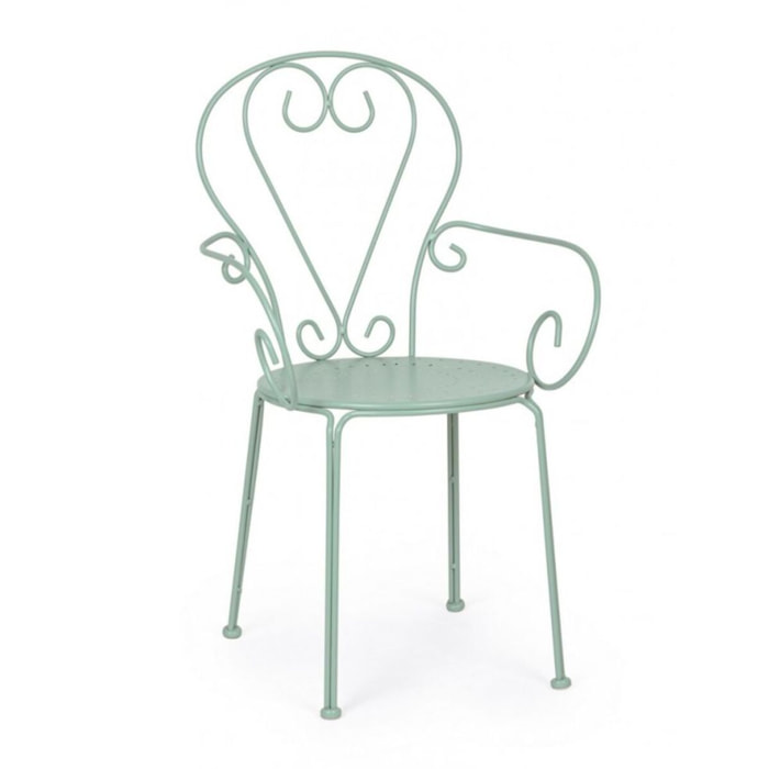 Set di 4 sedie ETIENNE in acciaio verde chiaro impilabili, con braccioli