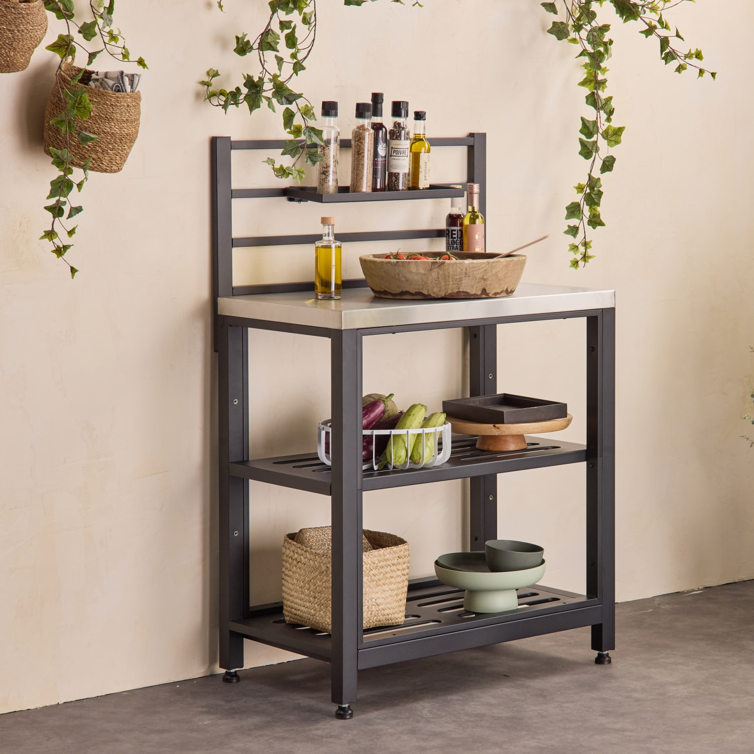 Module de cuisine extérieure acier 2 étagères L80cm GRIMAUD
