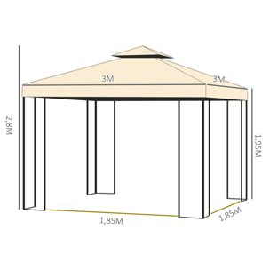 Carpa para Exterior 3x3 m Cenador con Mosquitera Doble Techo Ventilado Beige