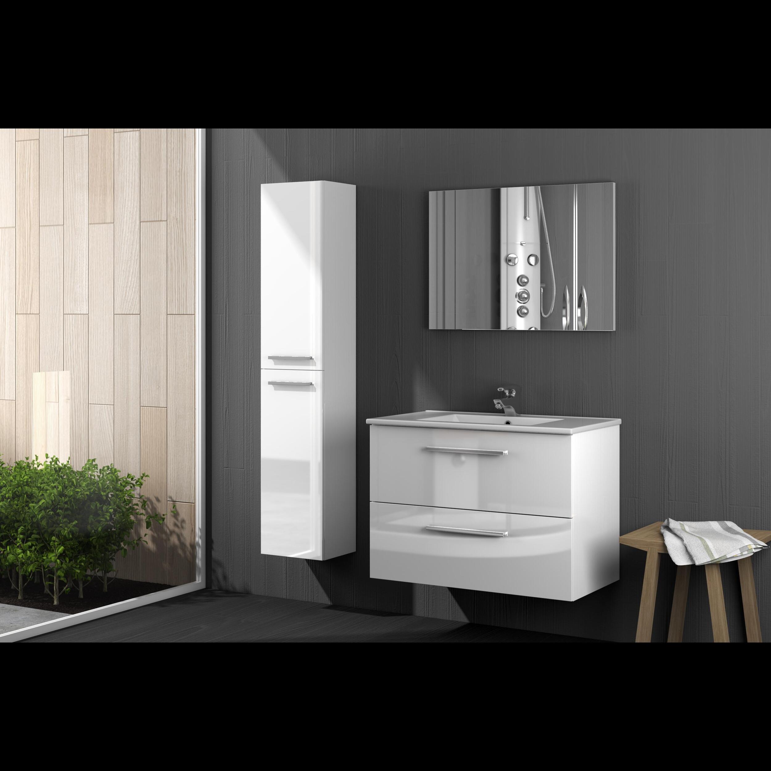 Mobile Bagno Sospeso Armadietto A Colonna Armadio Pensile Sospesa 2 Ante 4 Ripiani Elegante Minimal 30 x 25.5 x 150 cm Bianco Lucido Laccato
