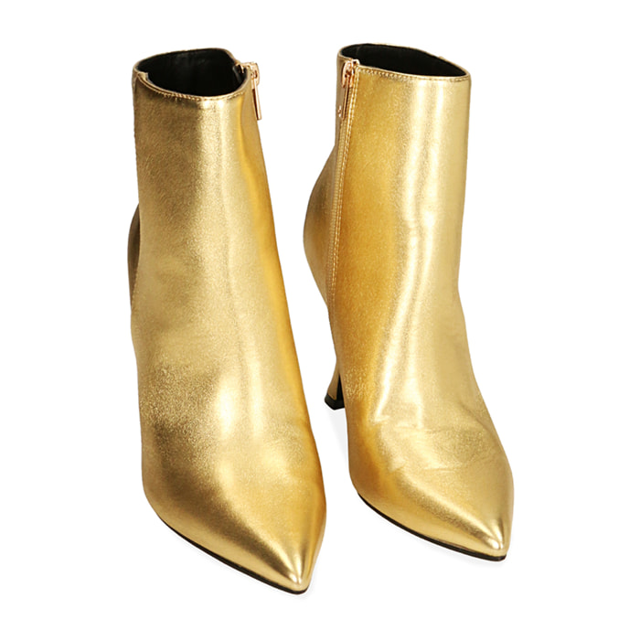 Ankle boots oro laminato, tacco 9,5 cm