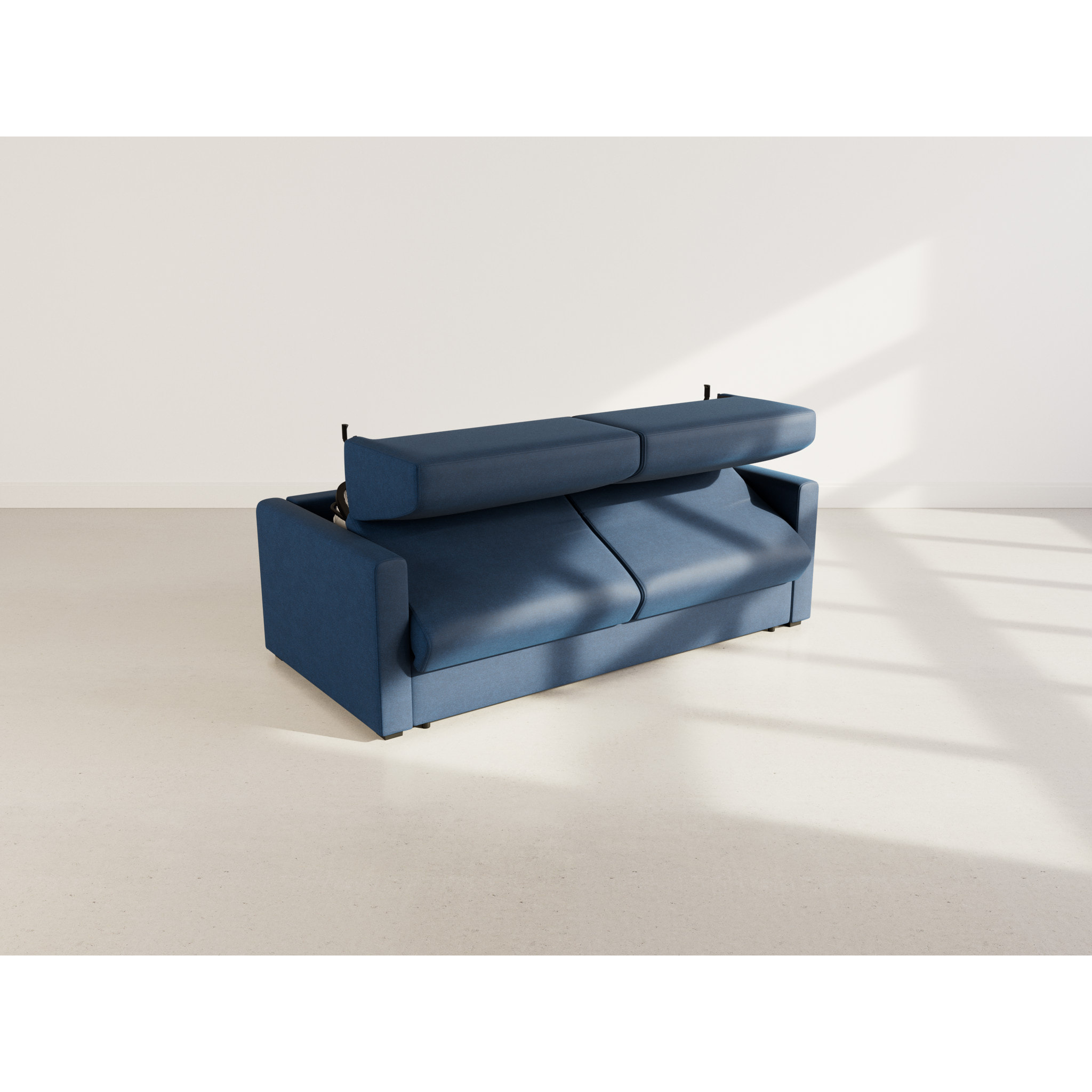 Julia - canapé lit 3 places convertible express couchage quotidien 140 cm matelas 18 cm en tissu - Bleu marine