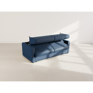 Julia - canapé lit 3 places convertible express couchage quotidien 140 cm matelas 18 cm en tissu - Bleu marine