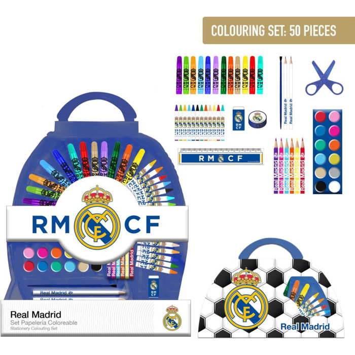 Set Papelería Coloreable 50 Piezas Real Madrid