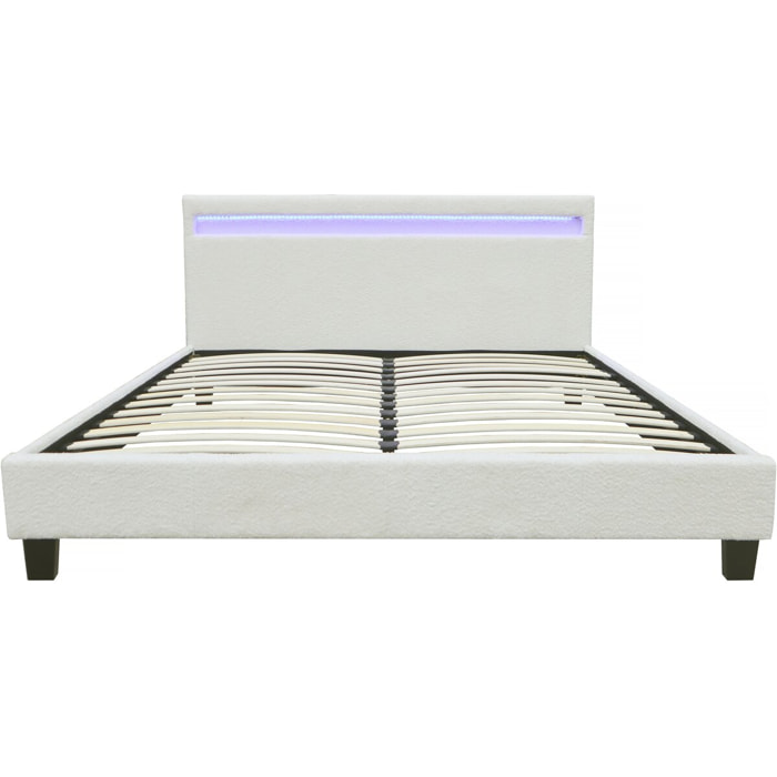 Letto in tessuto riccio "Maria" con LED 140x190cm - Crema