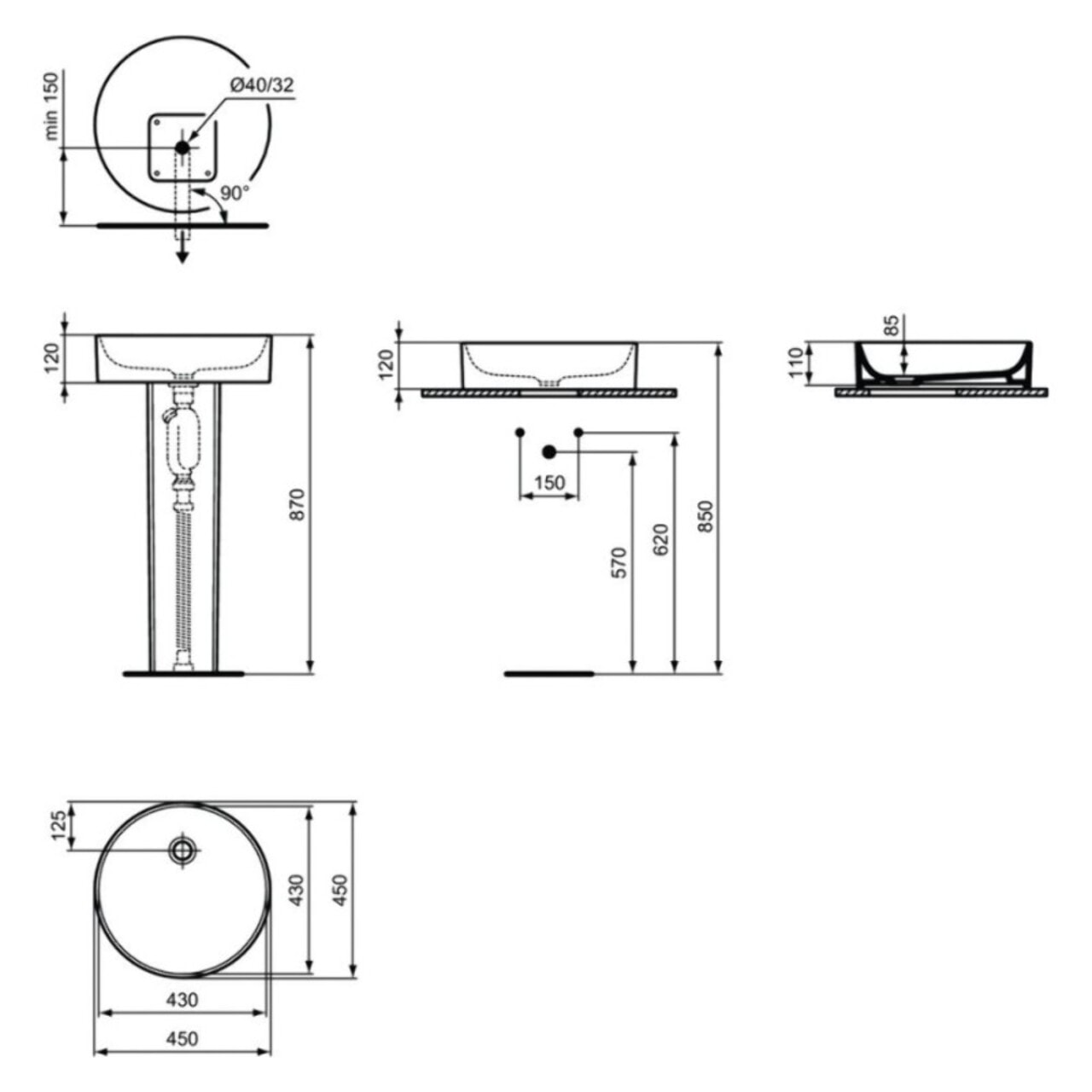 IDEAL STANDARD - Vasque à poser Conca 45 cm blanche