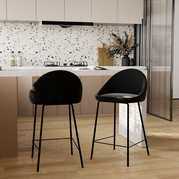 Lot de 2 chaises pour îlot central 65 cm en velours noir - Misty