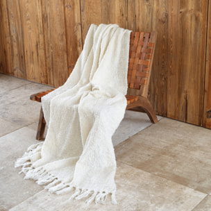 Plaid bouclette doux avec franges - Ecru