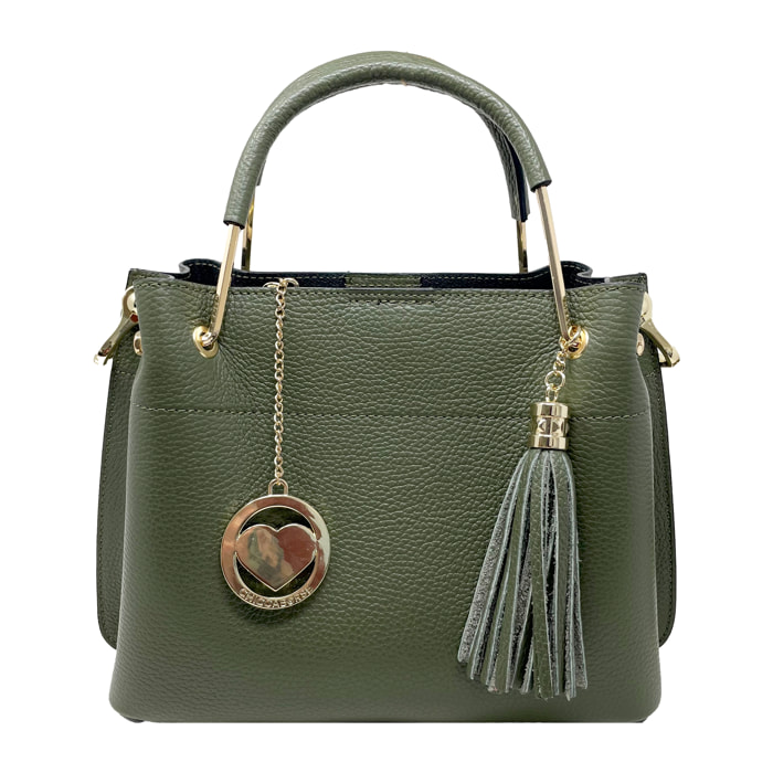 Chicca Borse - Borsa a Mano Donna in Vera Pelle - Colore Verde Militare