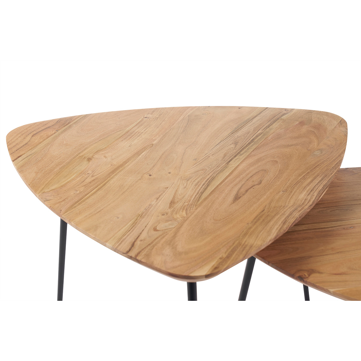Tables basses gigognes bois massif et métal noir (lot de 2) STONES