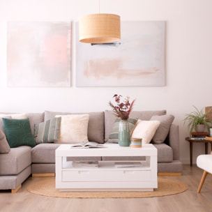 Table basse Sisal -bois massif et panneau de mdf-couleur laqué blanc mat 110 x 45 x 60 cm