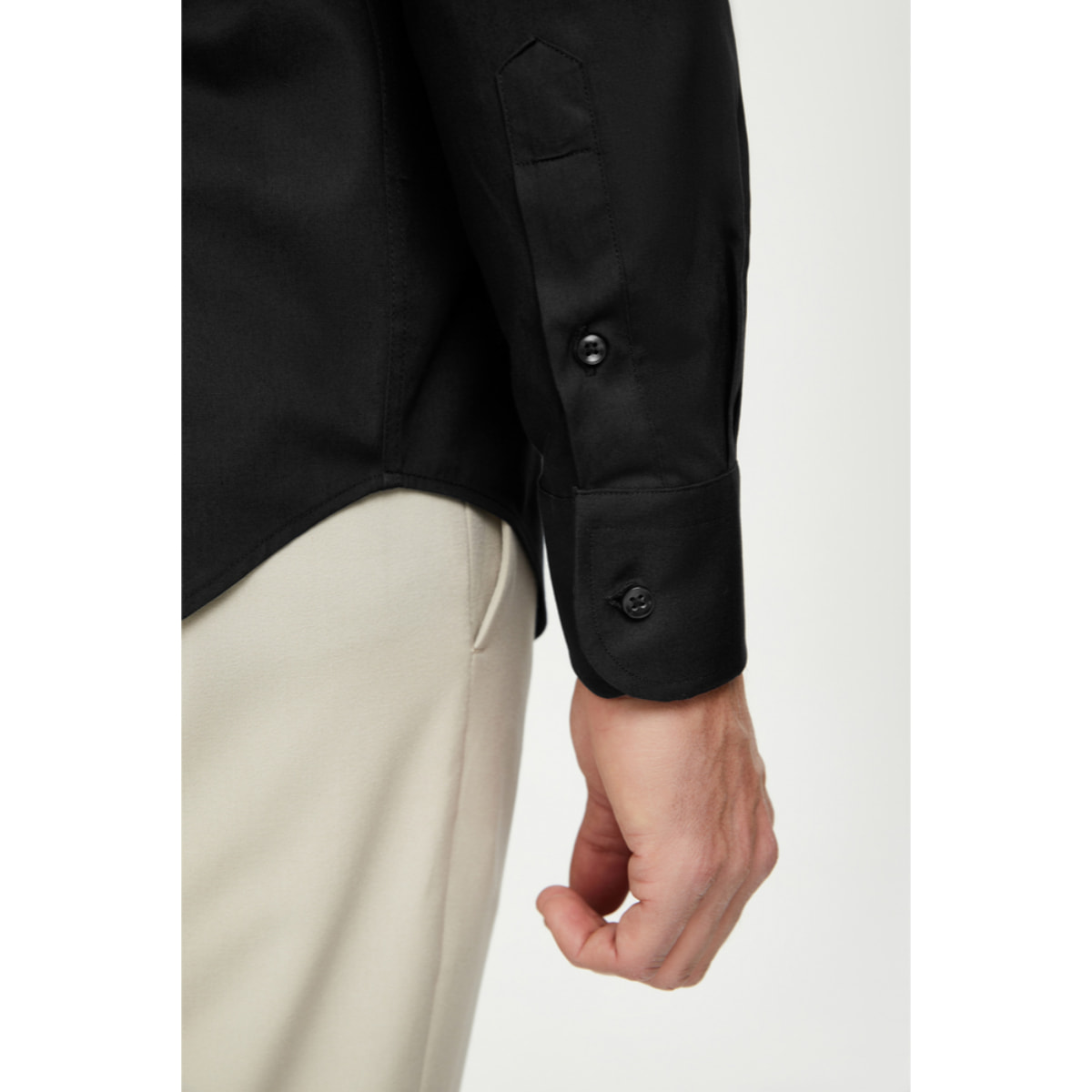 Camicia Uomo 1 Bottone Button Down Slim Cotone Unito Nero