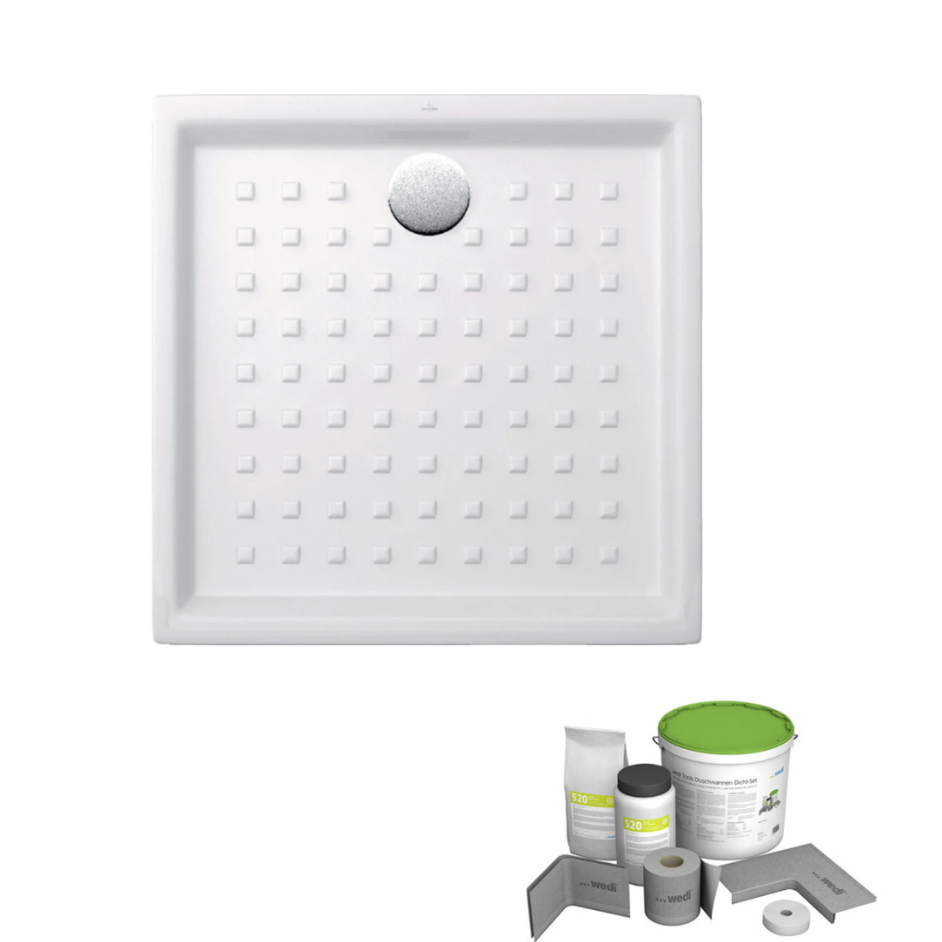 Pack receveur de douche 100 x 100 O Novo carré blanc + Kit d'étanchéité WEDI