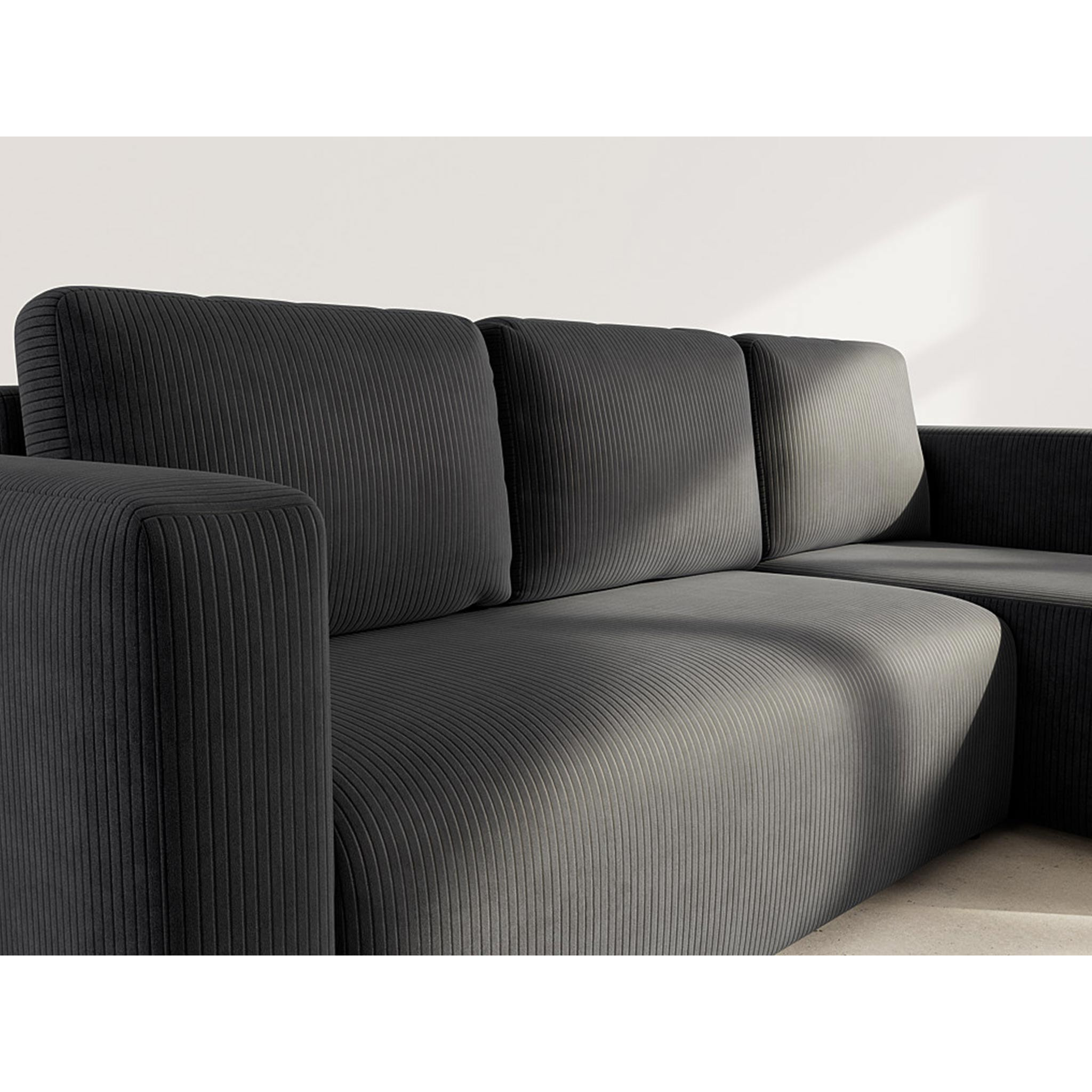 Canopy - canapé d'angle réversible 4 places convertible avec coffre en velours côtelé - Noir