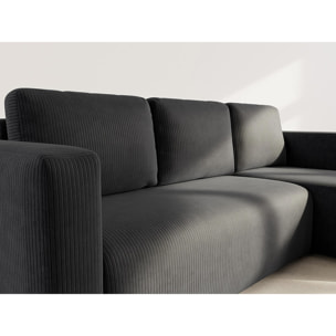 Canopy - canapé d'angle réversible 4 places convertible avec coffre en velours côtelé - Noir